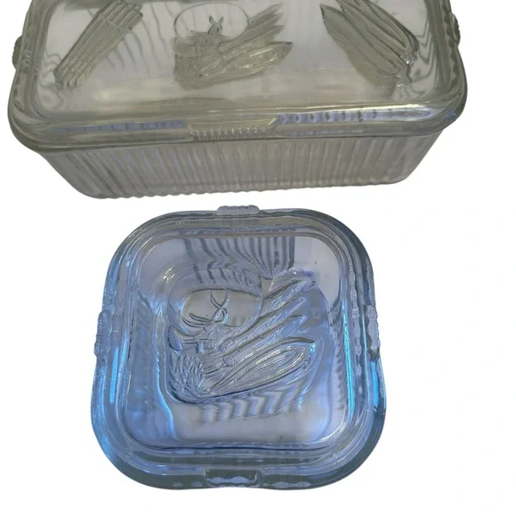 VTG Federal Glass Clear Refrigerator Storage Dishes/Lids Vegetable USA Set of 2 - Picture 2 of 9